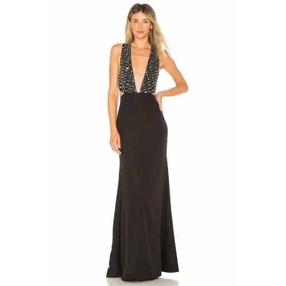 $458 X by NBD Black Beaded Silver Sequin Blanka Dress Cutout X Back XS NWT - Picture 1 of 12